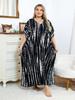 2024 Casual V Neck Stripe Tie-Dye Loose Kaftan Women Summer Boho Printed Plus Size Beach Dress Vacation Swimsuit Cover Up Q1218