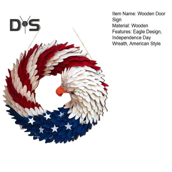 Деревянный орел, дверной знак, американские обновленные крылья, венок, украшение на День независимости 4 июля, патриотический висячий венок для дома, стены, крыльца, офиса
