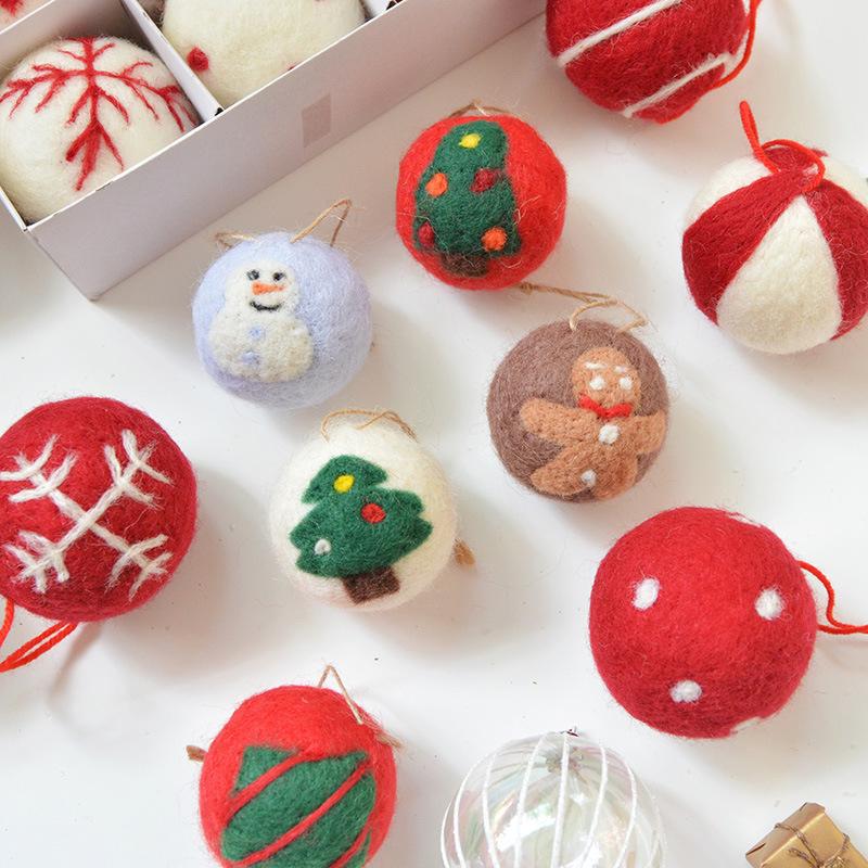 6 шт./коробка Войлочные подвесные шары для вечеринки Подарки Рождественские украшения Дом Санта Снеговик Оформление витрины Шары Украшения Праздник