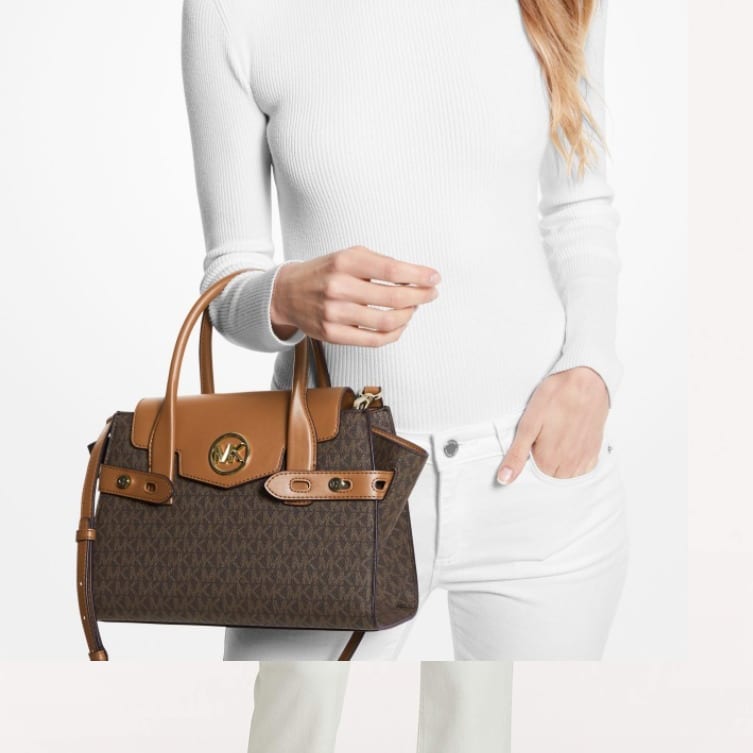 Michael Kors Женская сумка Carmen из покрытого холста, сумка на плечо, сумка через плечо, коричневый и темно-коричневый 35S2GNMS5B-200