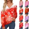 Women's Casual Fashion Christmas Snowflake Long Sleeve Cuffs Button-Down Shirt V Neck Casual Loose Tee Autumn Clothing