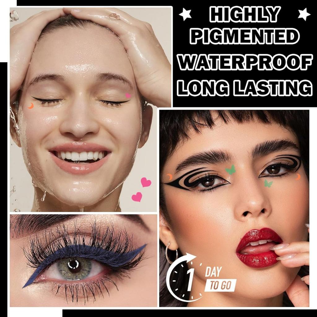 Набор из 4-х цветных ручек-штампов для подводки глаз - водостойкий, матовый. Двусторонний трафарет с крыльями для легкого макияжа век. Длительный срок службы.