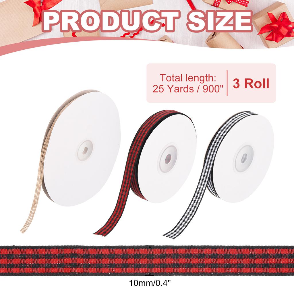 Christmas Ribbon Buffalo Plaid Ribbon Gingham Ribbon for Thanksgiving Bow Wreath Craft Gift Wrapping Party Black Red Beige