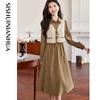 Women's Elegant Long Sleeve A-Line Midi Dress
