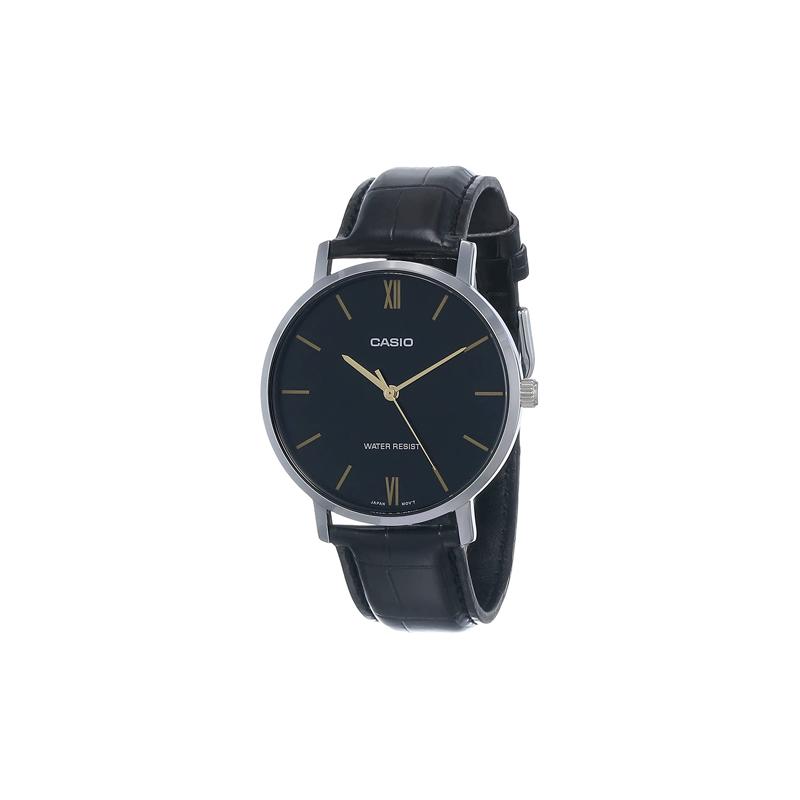 Casio Серия STANDARD Кварцевый механизм Кожаный ремешок Японские и корейские часы Мужские часы Серебристый циферблат MTP-VT01L-1B