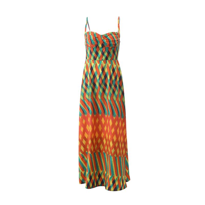 Контрастные платья-макси с принтом на бретельках для женщин, пляжное цветное свободное платье без рукавов с открытой спиной, летнее платье для отдыха
