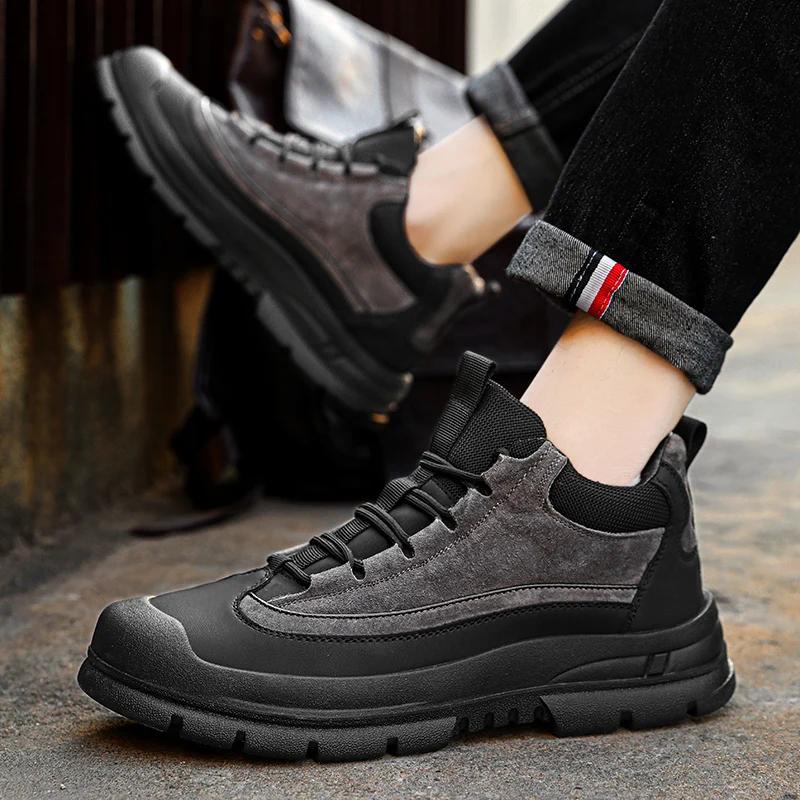 Толстые мужские зимние ботинки, зимняя плюшевая теплая спортивная обувь для отдыха на открытом воздухе, водонепроницаемая нескользящая резиновая подошва, повседневные кроссовки для мужчин, хлопковая обувь
