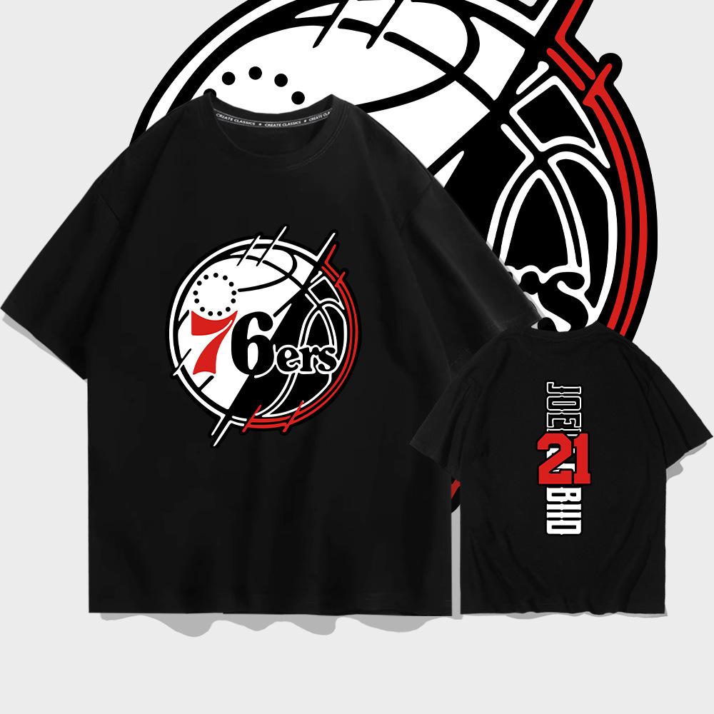 Summer short-sleeved men's and women's Philadelphia 76ers No. 21 jersey short-sleeved T-shirt cotton round neck basketball sports and leisure