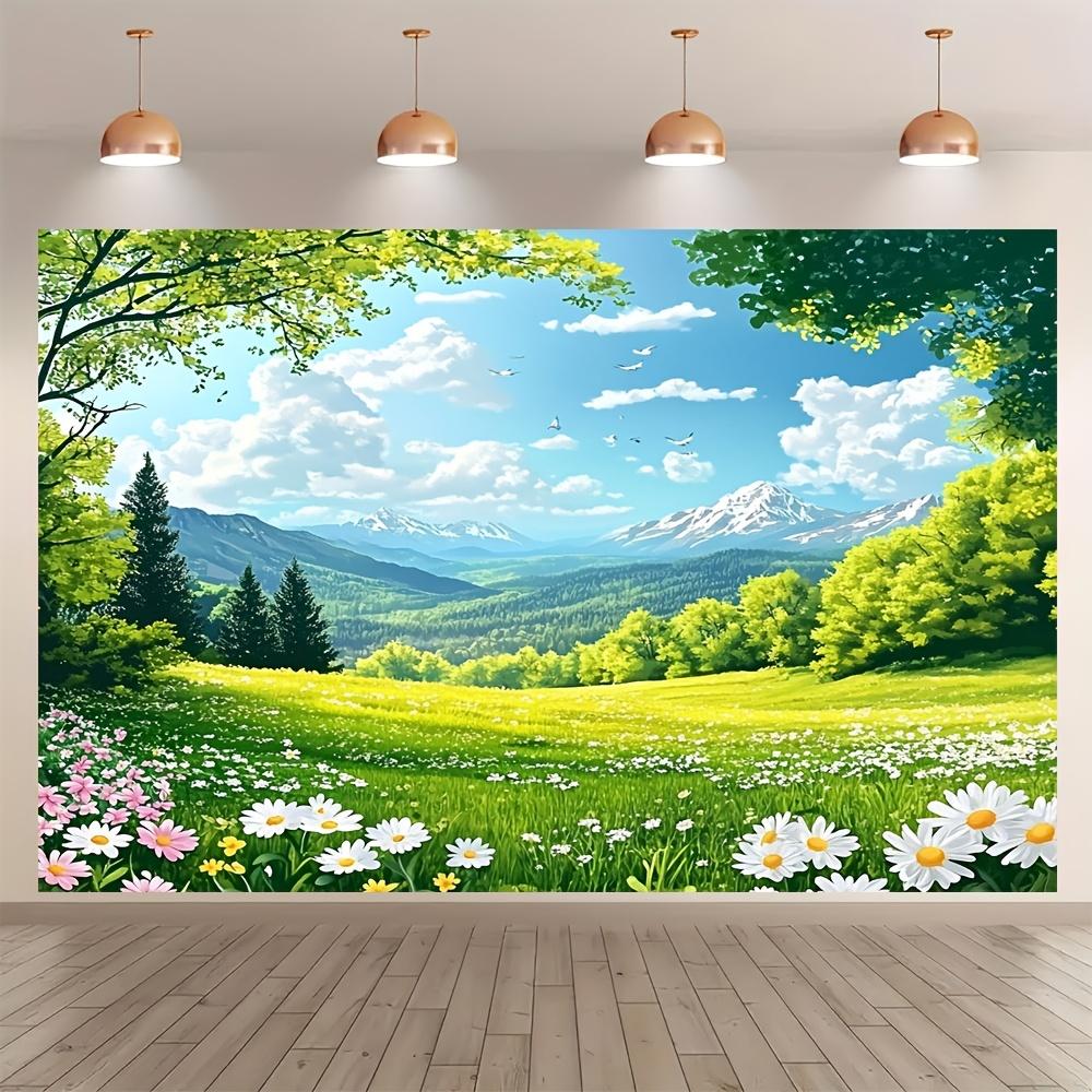 2D plane Spring scenery background cloth sweet flowers and plants party supplies interior and exterior decoration polyester