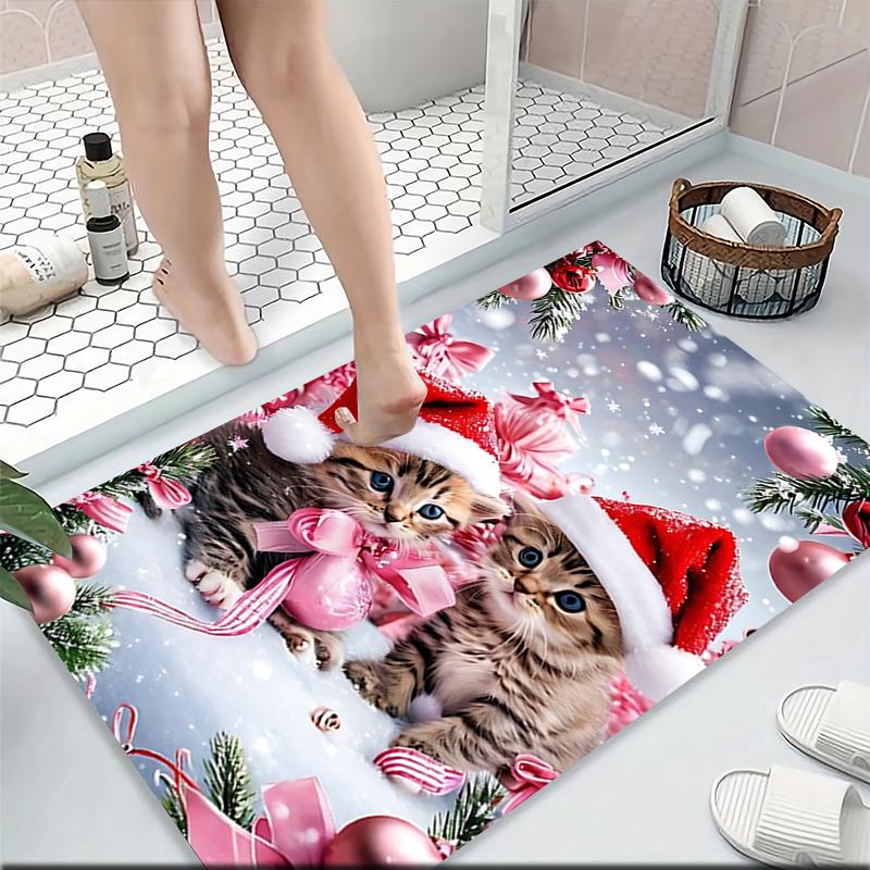 Christmas Kittens Snow Carpet Rug Soft Washable Anti Slip Home Living Room Sofa Mats Personalized Christmas Rug