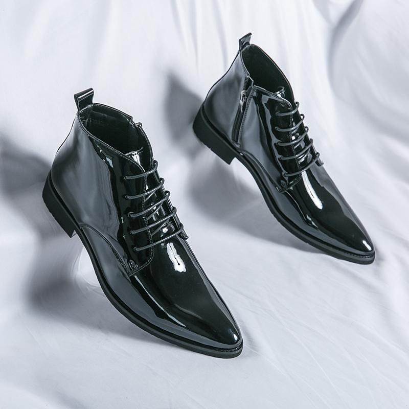 Luxury Brand Men's Glossy Formal Boots High-end Chelsea Boots Trendy Green Business Short Boots Men's Wedding Shoes