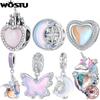 925 Sterling Silver Glass Moon Starburst Charms Transparent Unicorn Pendants Fit Original Bracelet DIY Jewelry Gift