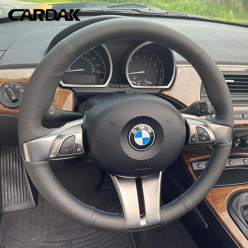 Full Black Leather Steering Wheel Cover For BMW Z4 E85 E86 2003 2004 2005 2006 2007 2008