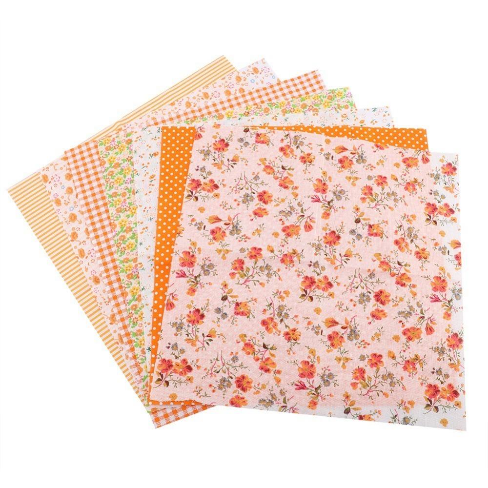 7Pcs Orange patchwork fabric set 25*25cm small floral fabric handcraft decoration making