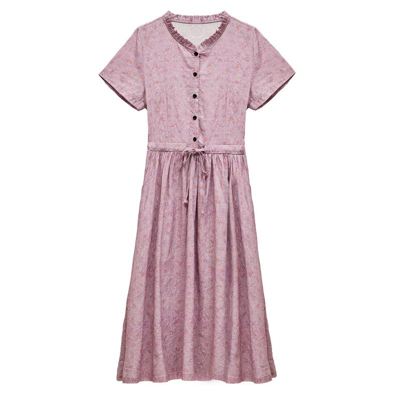 2023 Элегантное цветочное макси-платье из хлопка и льна для женщин – Летнее, с акцентом на талии, омолаживающая мода