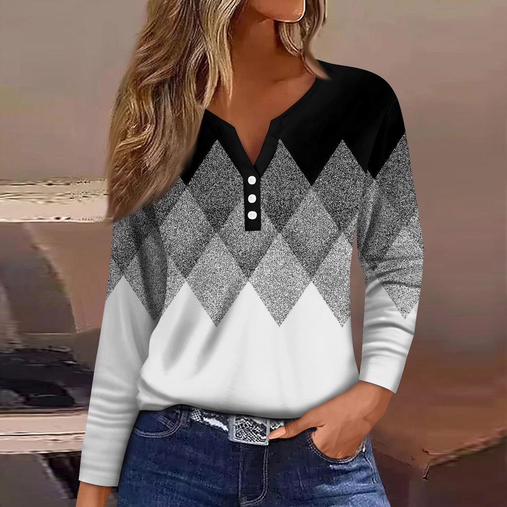 Жен. Футболка Футболка Пуговицы Цветочный принт Длинный рукав Повседневные Выходные Мода Классический Классический V-образный вырез Обычный Топ