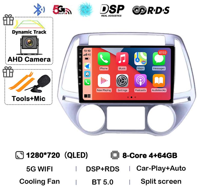 Android 14 Carplay Auto WIFI+4G Автомагнитола Для Hyundai i20 2008 - 2014 Стерео GPS Мультимедиа Видеоплеер 2 Din DVD 360 Камера BT