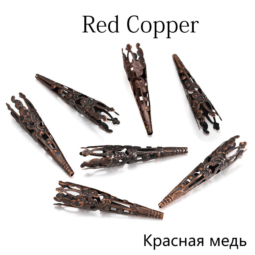 30pcs/Lot 42X8mm Alloy Bugle Filigree Caps End Bead Hollow Out Flower Cone Crystal Pendant Connector For Jewelry Making Supplies