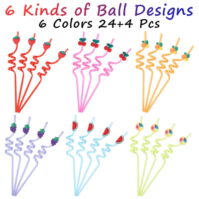 24pcs Fruit Drinking Straws Multi-purpose Reusable Soft Flexible Easy To Clean Kids Party Supplies