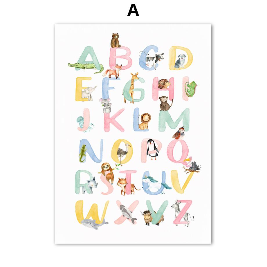 Карта мира животных алфавит ABC номер солнце облако плакат настенная живопись на холсте детская печать настенные картины декор для детской комнаты