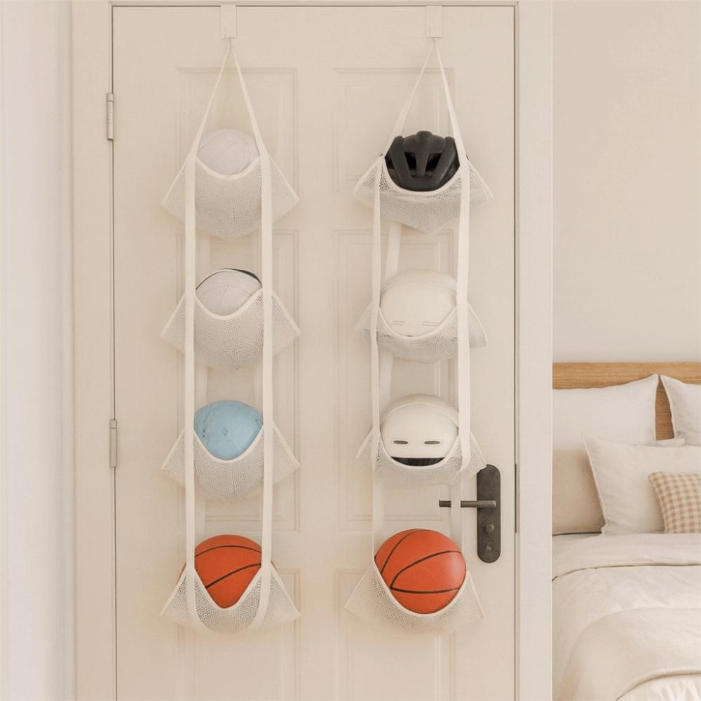 Настенная подвесная сумка для хранения мячей большой вместимости, складная сетчатая сумка для хранения, экономящая место, сумка для хранения баскетбольных мячей
