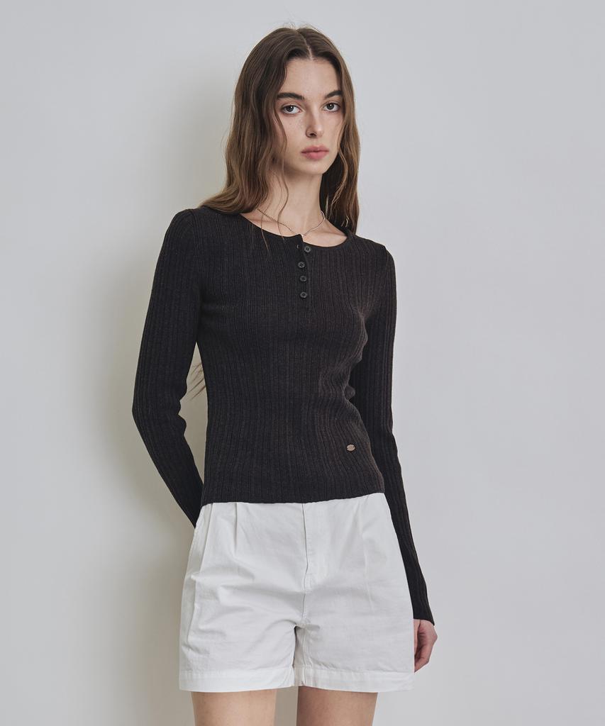 Keoseuteomeokeullagumeon [Италия] Тонкий Хенли в рубчик 5 цветов Cowkt010