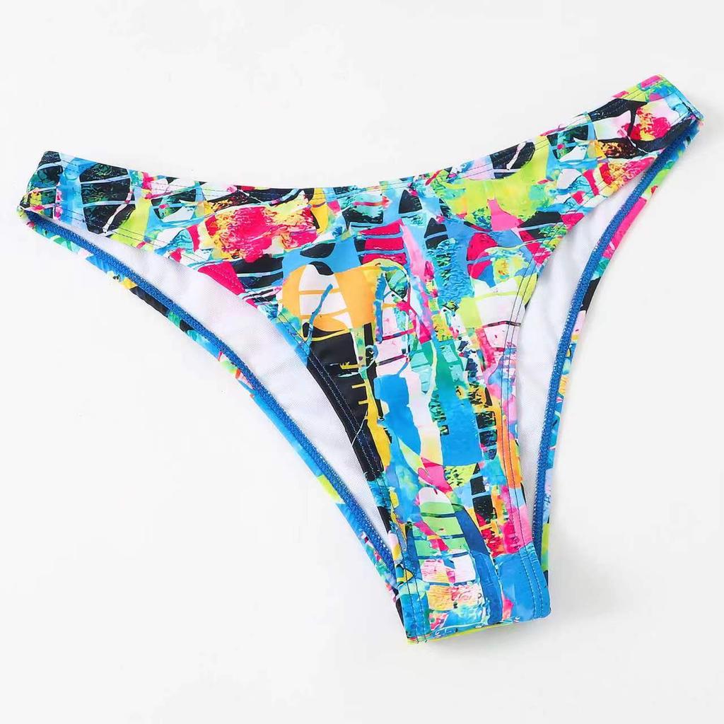 Купальник женский, разделенный комплект из трех предметов, с высокой талией, с кулиской и принтом, с длинными рукавами и круглым вырезом, на шнуровке, бикини, костюмы