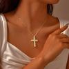 Ожерелье с подвеской в виде креста с цирконом для женщин, позолоченное 18-каратным золотом, цепочка на ключицу, религиозные украшения