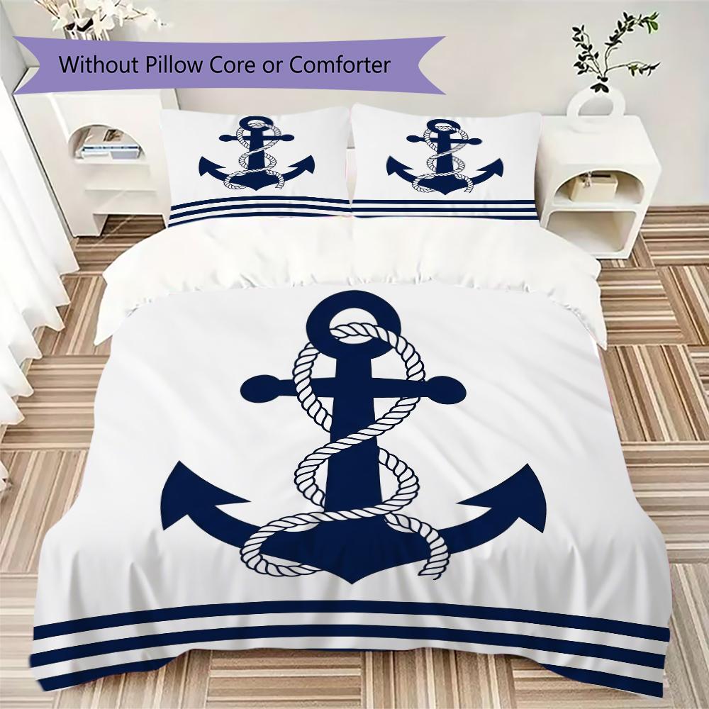 Cartoon Marine Pattern Bedding uilt Set uilt Cover Pillowcase Home Decoration Birthday Gift (1 * duvet cover + 2 * pillowcase without core)