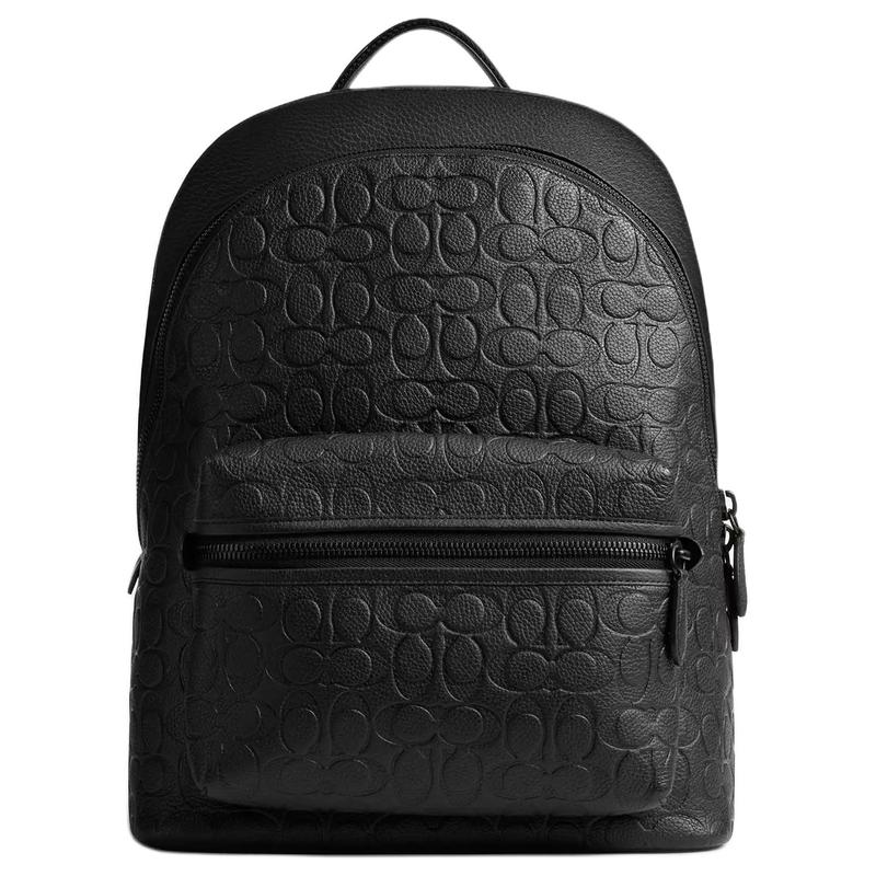 COACH Charter 30 embossed logo double zipper closure classic presbyopic pebble leather travel bag school bag backpack backpack large size men's black