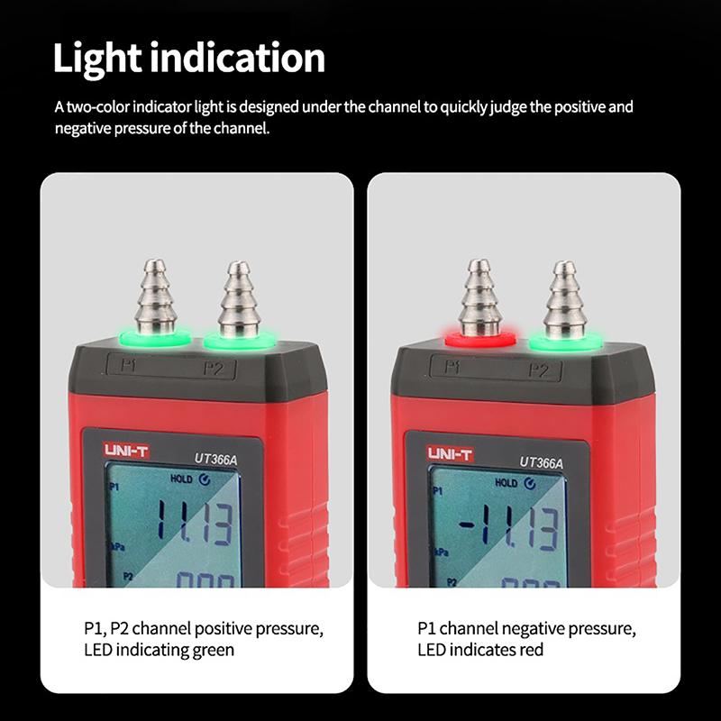 UNI-T Digital Manometer UT366A Air Pressure Gauge Handheld Pressure Differential Detector Pressure Measuring Device