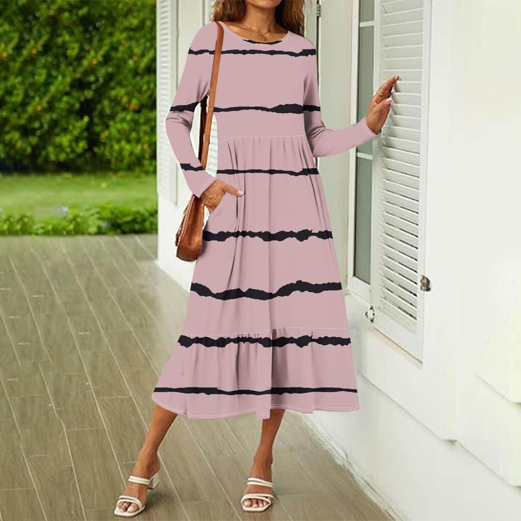 Женское повседневное платье с принтом, весенние платья с круглым вырезом и длинным рукавом