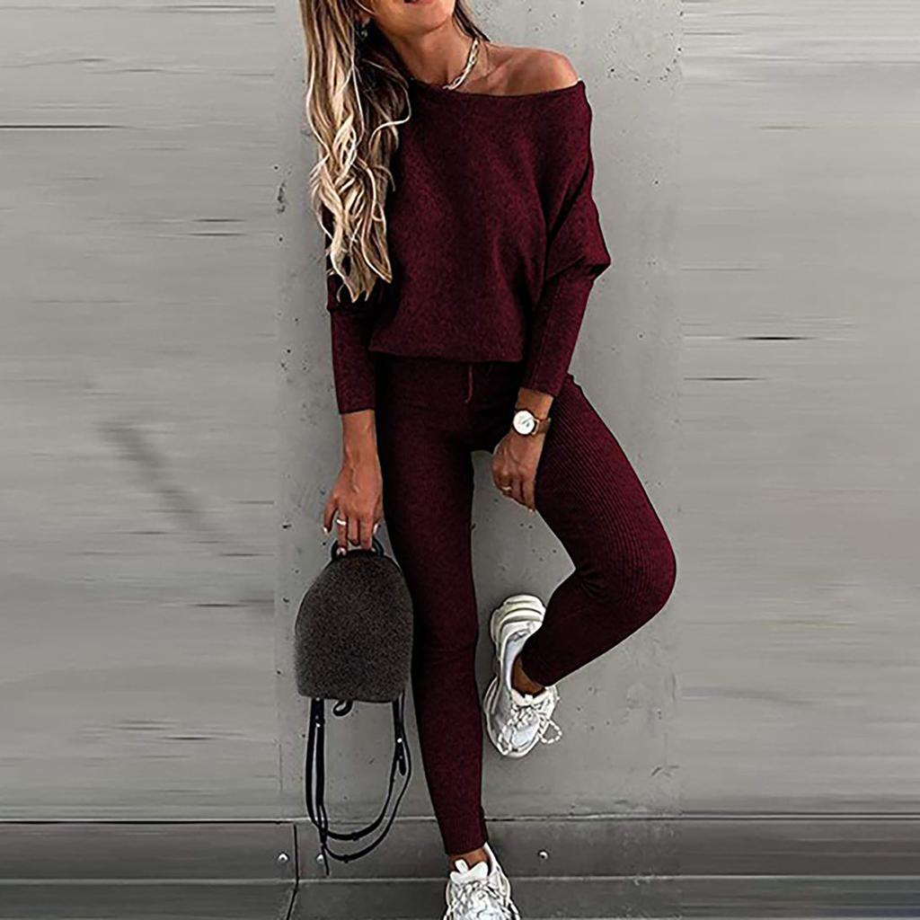 Женские однотонные спортивные костюмы, топы с длинными рукавами, брюки, костюм