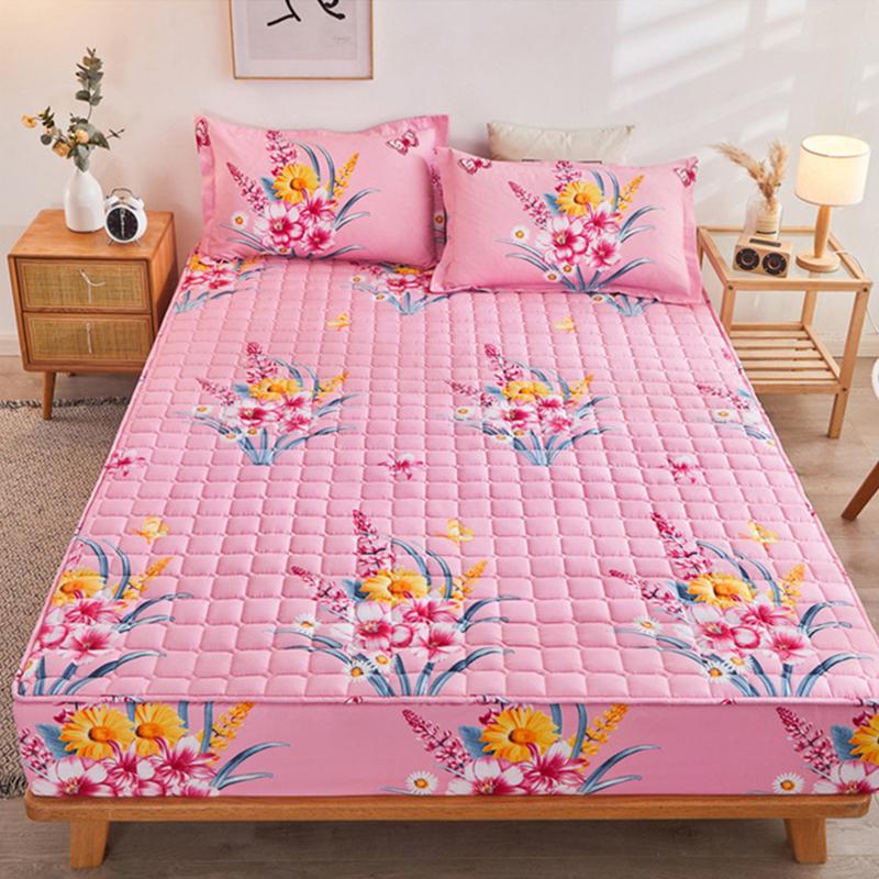Thicken Quilted Bedspread Elastic Sheets Cotton Soft Bedding Sheet Mattress Cover Non-slip Sheet Dust Cover Fitted Sheet Mattress Topper