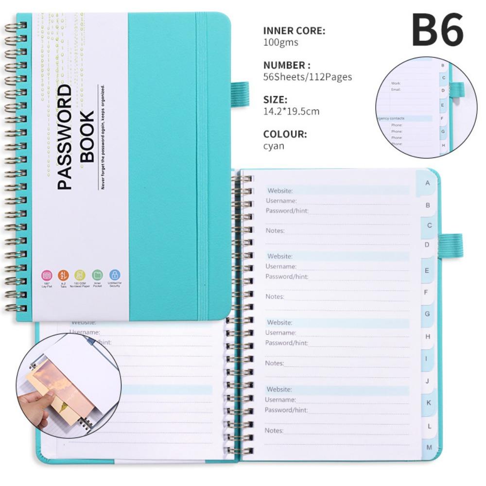 With Alphabetical Tabs Pocket Password Keeper Book Coil Book A6/B6 Size Password Keeper Notebook Portable with Penholder