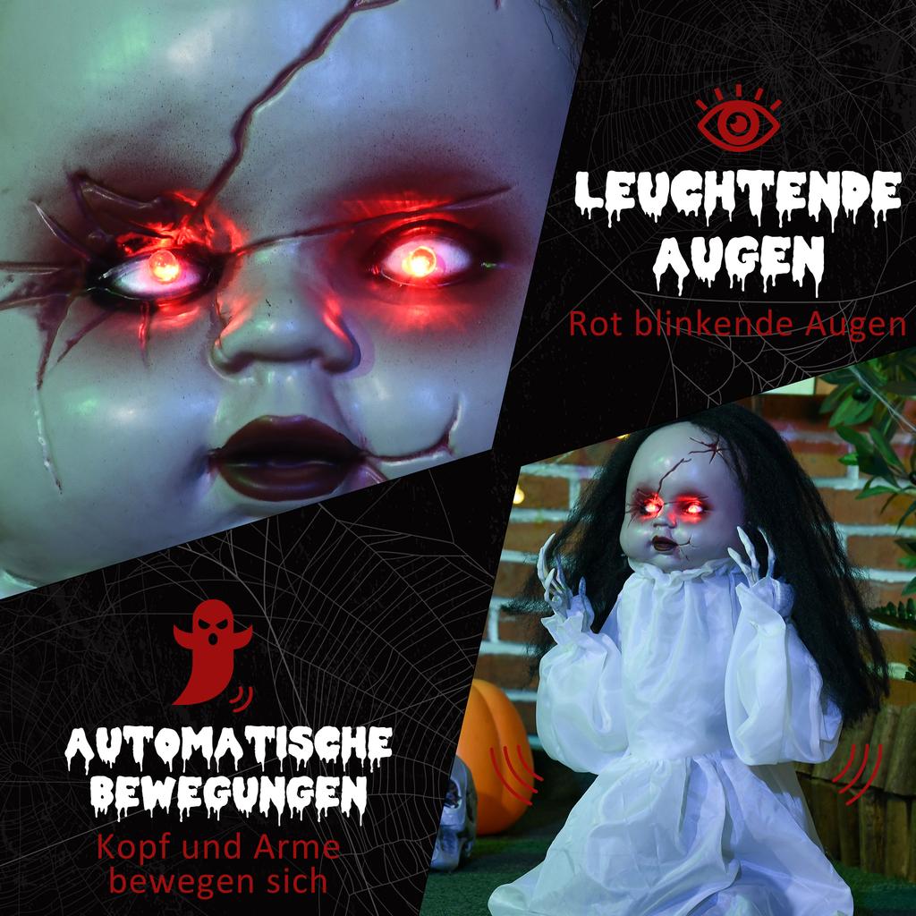 Halloween Decoration Horror Doll, LED Eyes, Howls, Jumps Up, Sound & Motion Sensor, 60 cm