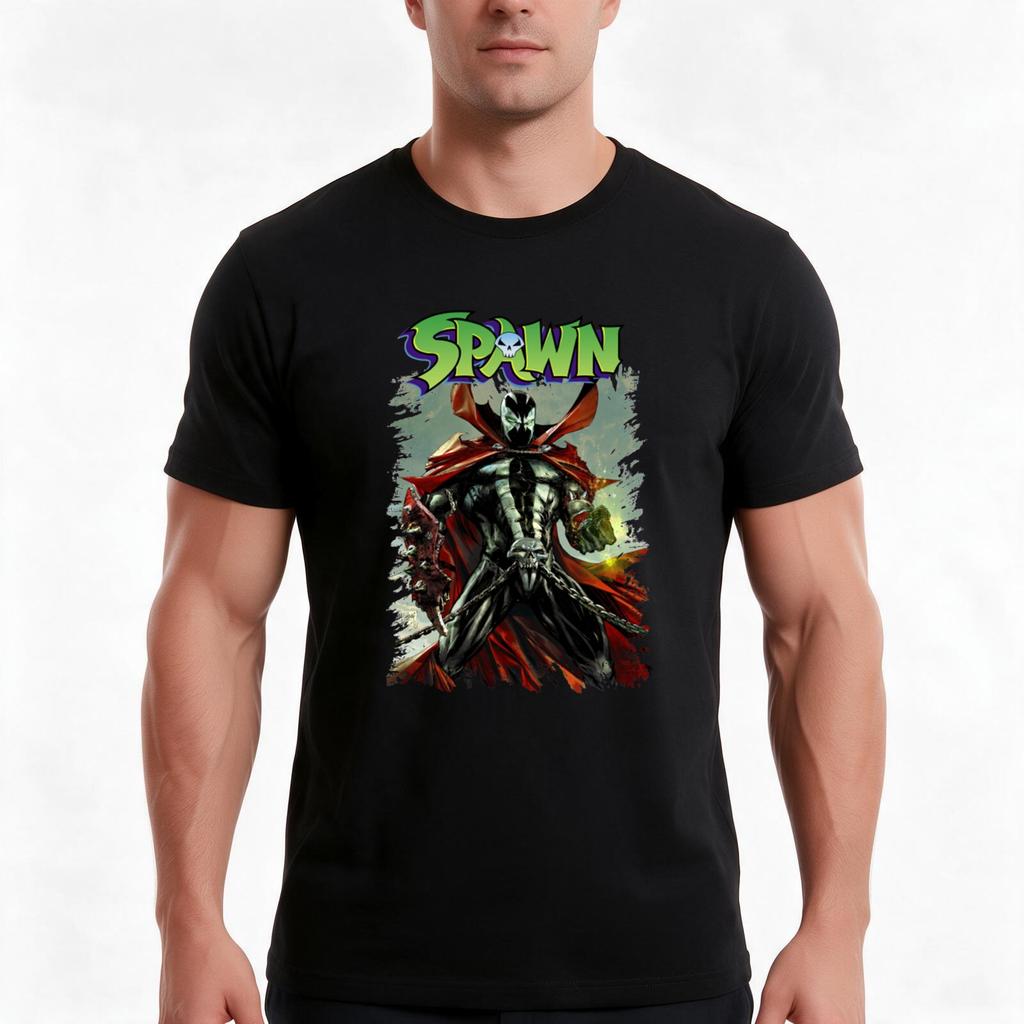 Футболка Spawn Летняя Повседневная Хлопковая Футболка Оверсайз Уличная Одежда Топы Винтажный Графический Принт Свободный Крой Короткий Рукав 100% Хлопок