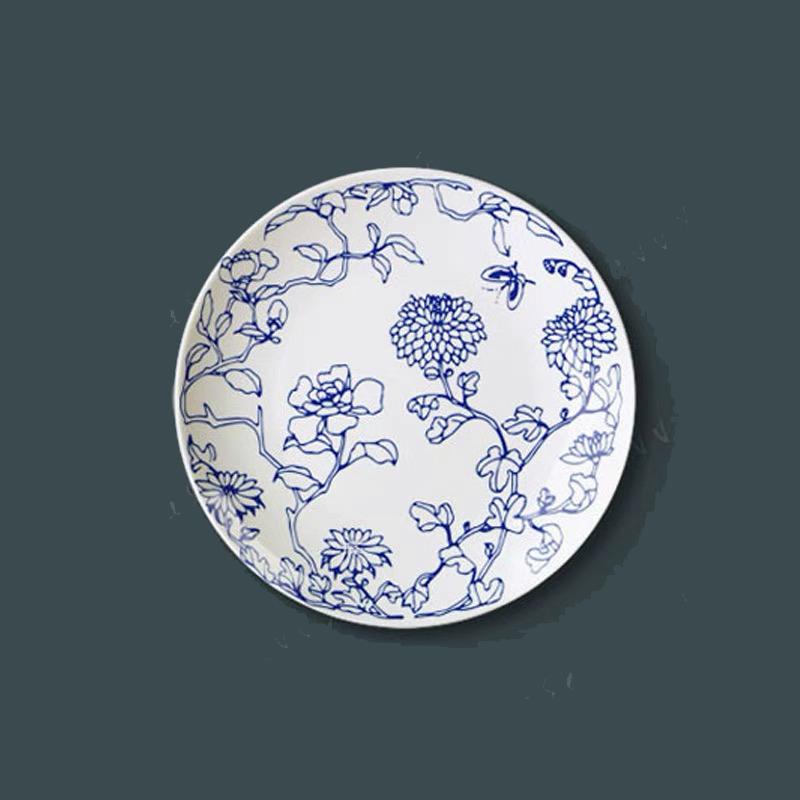 Chinese Traditional Blue and White China Painting Decorative Wall Hanging Plate Home Room Hotel Crafts Art Background Decoration