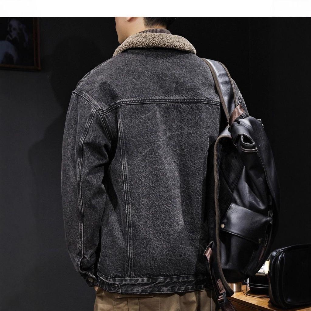Мужская модная джинсовая куртка с овчиной - Толстая, теплая, в ретро-рабочем стиле, зимняя