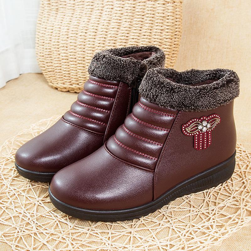 Mom Shoes Cotton Shoes Winter Soft Bottom Non-slip Middle-aged Women Shoes Elderly Leather Shoes Padded Warm Snow Boots