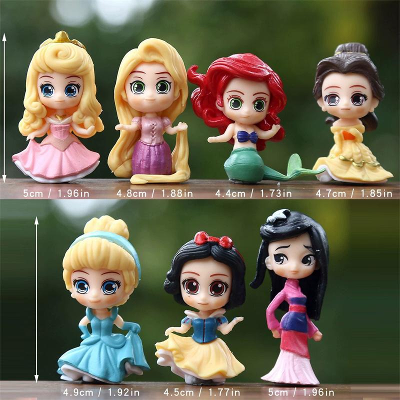 7pcs/set Princess Belle Cute Ariel Rapunzel Snow White Anime Figure 5.5cm Decorations Cake Ornament Gifts