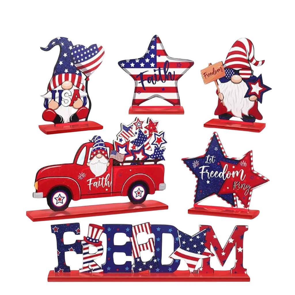 Six-piece Independence Day Wooden Ornaments, Desktop Home Decoration Crafts