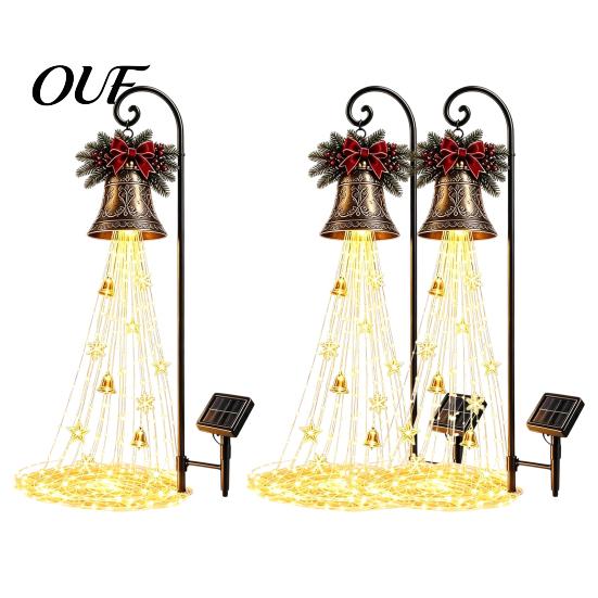Festive Pathway Lighting Christmas Bell Cascade Solar Light, Garden Stake Light with Warm Glow LED Waterfall Lawn Ornaments Effect, Powered
