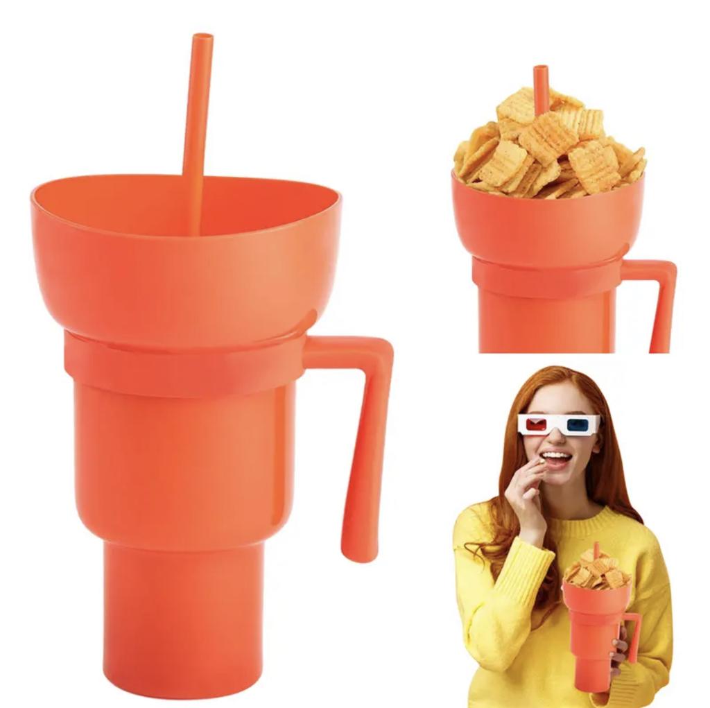 New 2 IN 1 Creative Popcorn Snack Cup Integrated Beverage Cup With Handle Portable Beverage Cup Novel Design And Many Functions