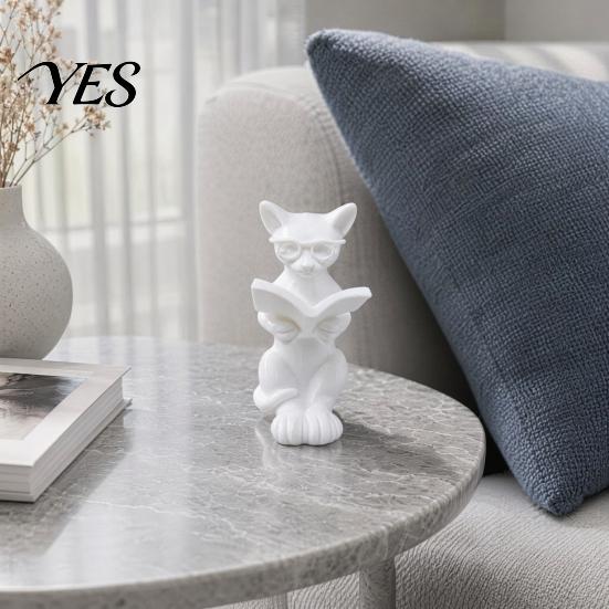 Декор для чтения книги "Кот" 3D-печатная статуэтка, Фигурка с очками, Художественное украшение, Современная декоративная скульптура животного для дома и офиса, Черный