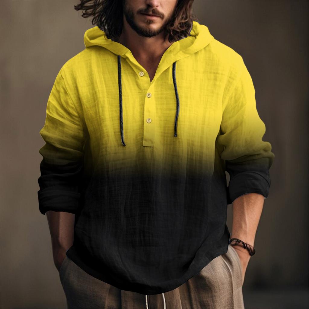 Printed Men's Cotton And Linen Shirt Hooded Long-sleeved Hooded Spring And Summer Casual Daily Wear