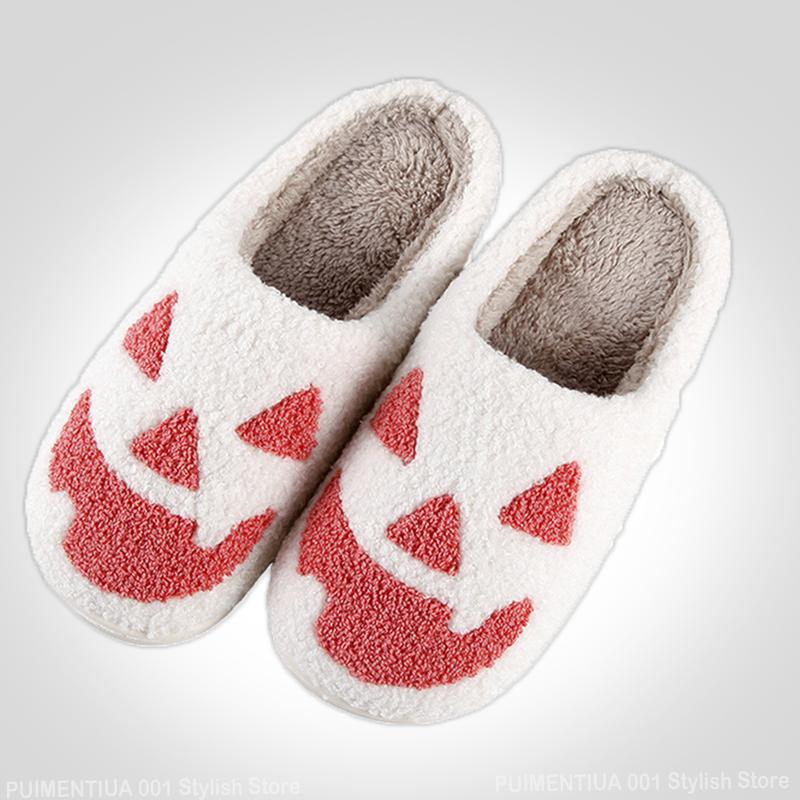 Тапочки-тыквы на Хэллоуин, мужские, плоские, мягкие, теплые, плюшевые, уютные, женские, для дома, пушистые, женская домашняя обувь, модный подарок, горячий