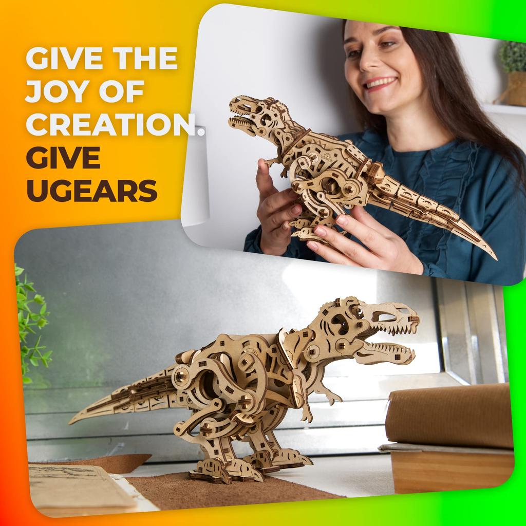Ugears Тираннозавр Деревянный Без клея или инструментов 3D Динозавр Деревянная сборка Продвинутый пазл, Движущийся, Требуется, Пазл, Модель, Взрослый, Набор,