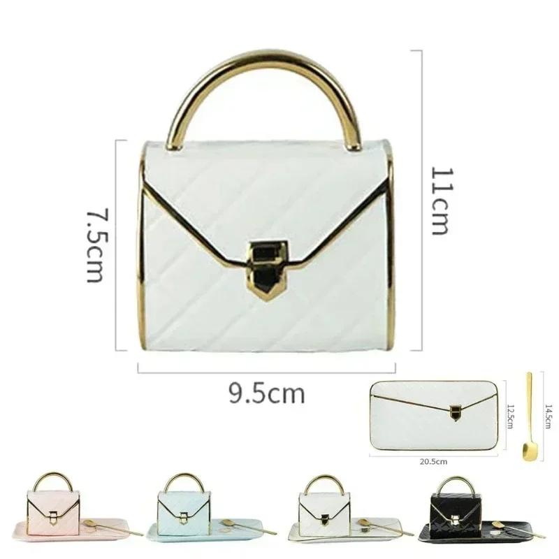 Bag Shaped Coffee Mug Luruxy Aesthetic Cup Ceramic Handbag Shape Tea Mug Saucer Set Dessert Afternoon Water Cup Drinkware Gift