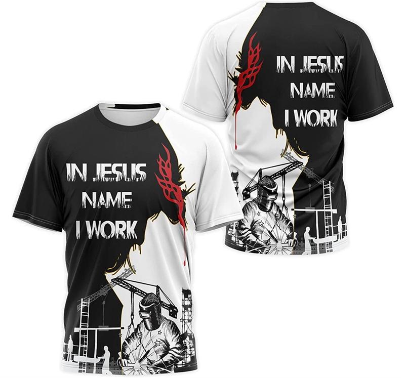 Men's Welding 3D Printed T-shirt, Summer Fashion, Round Neck, Short Sleeved, Plus Size Top, Casual Y2K, Neutral Streetwear, Harajuku T-shirt